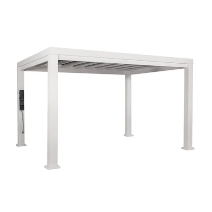 Windham 14' X 10' Modern Galvanized Steel Outdoor Patio Pergola Kit with Shade Sail Canopy and Powerport
