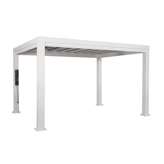 Windham 14' X 10' Modern Galvanized Steel Outdoor Patio Pergola Kit with Shade Sail Canopy and Powerport