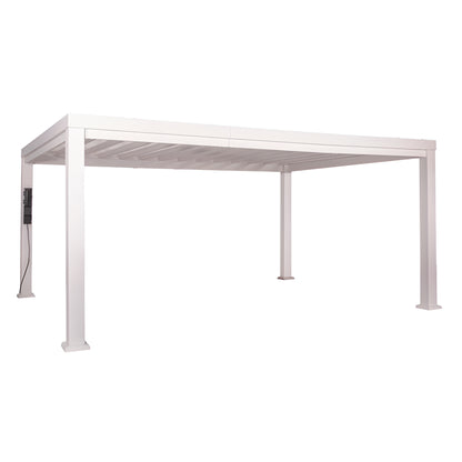Windham 14' X 10' Modern Galvanized Steel Outdoor Patio Pergola Kit with Shade Sail Canopy and Powerport