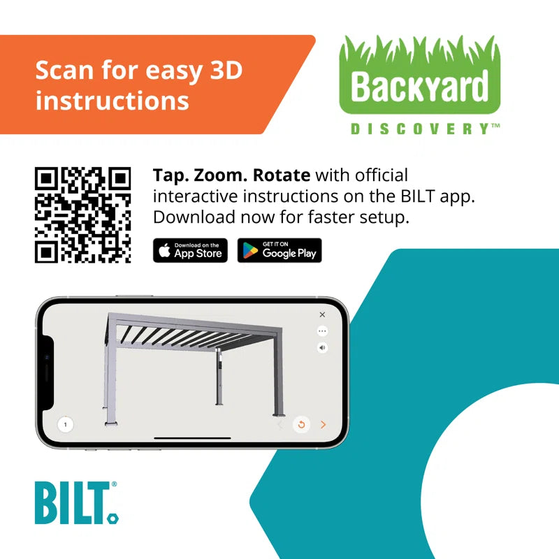 Windham 14' X 10' Modern Galvanized Steel Outdoor Patio Pergola Kit with Shade Sail Canopy and Powerport