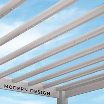 Windham 14' X 10' Modern Galvanized Steel Outdoor Patio Pergola Kit with Shade Sail Canopy and Powerport