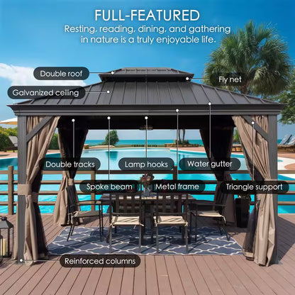 Alexander 12 Ft. X 12 Ft. Aluminum Gray Hardtop Gazebo with Galvanized Steel Roof Gray Color