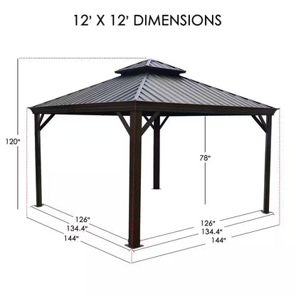 Alexander 12 Ft. X 12 Ft. Aluminum Gray Hardtop Gazebo with Galvanized Steel Roof Gray Color