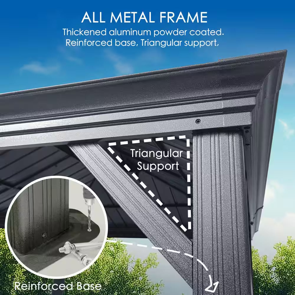Alexander 12 Ft. X 12 Ft. Aluminum Gray Hardtop Gazebo with Galvanized Steel Roof Gray Color