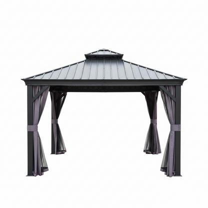 Alexander 12 Ft. X 12 Ft. Aluminum Gray Hardtop Gazebo with Galvanized Steel Roof Gray Color