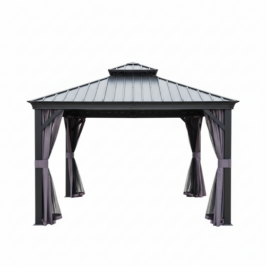Alexander 12 Ft. X 12 Ft. Aluminum Gray Hardtop Gazebo with Galvanized Steel Roof Gray Color